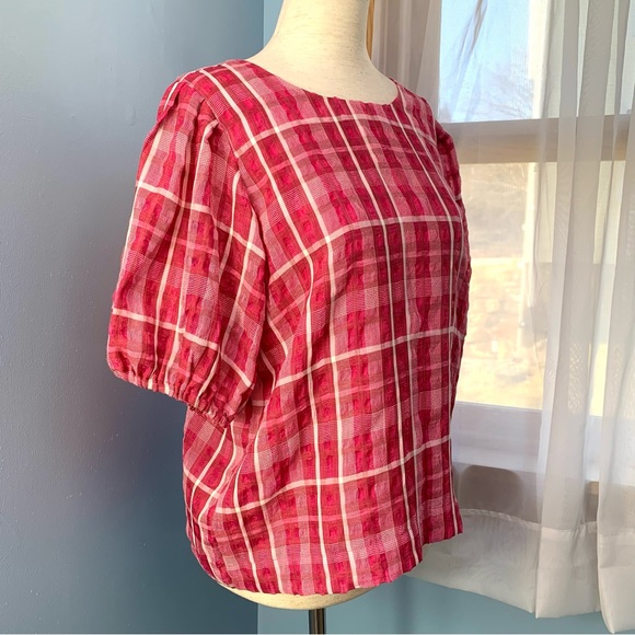 NWT Madewell Azalea Plaid Short Puff Sleeve Popover Top - Picture 8 of 10